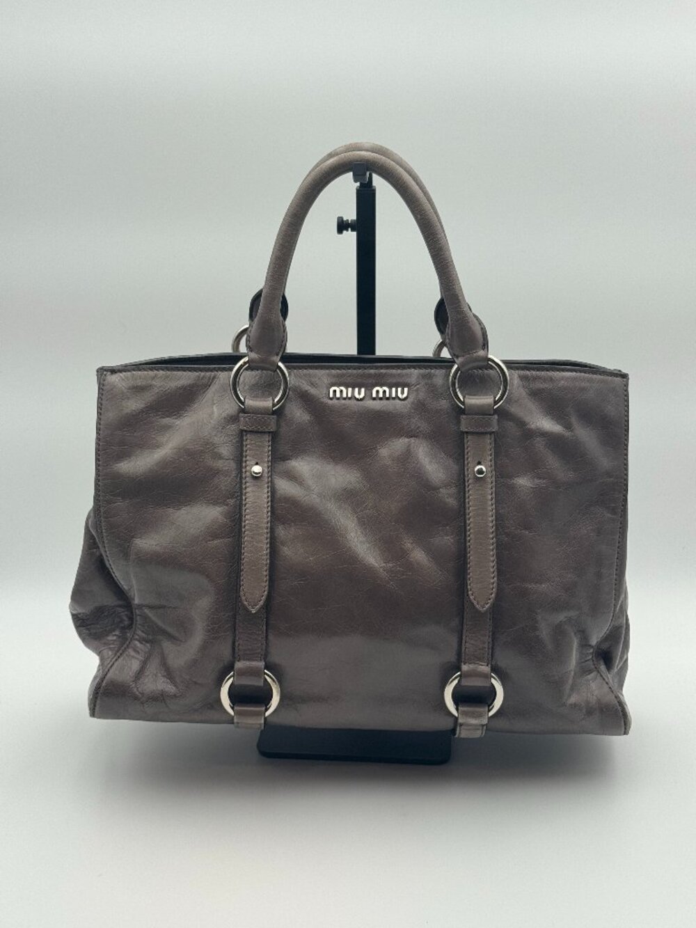 Miu Miu Vitello Shine Leather Gray Bag with Crossbody Straps Included